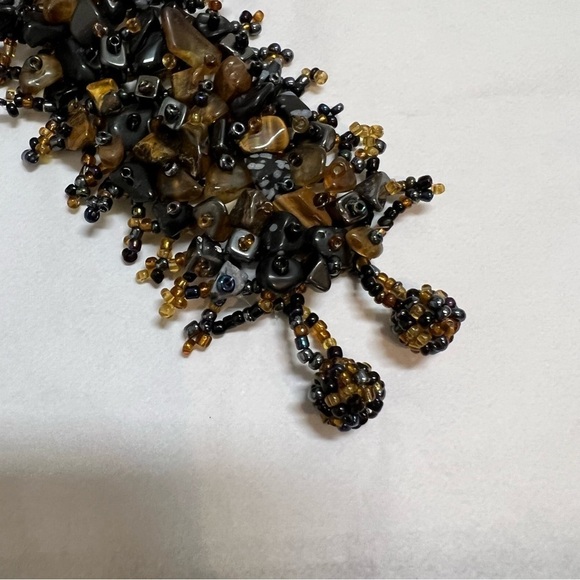 Beaded and Stones Wide Cuff Chunky Adjustable bracelet. - Picture 9 of 9